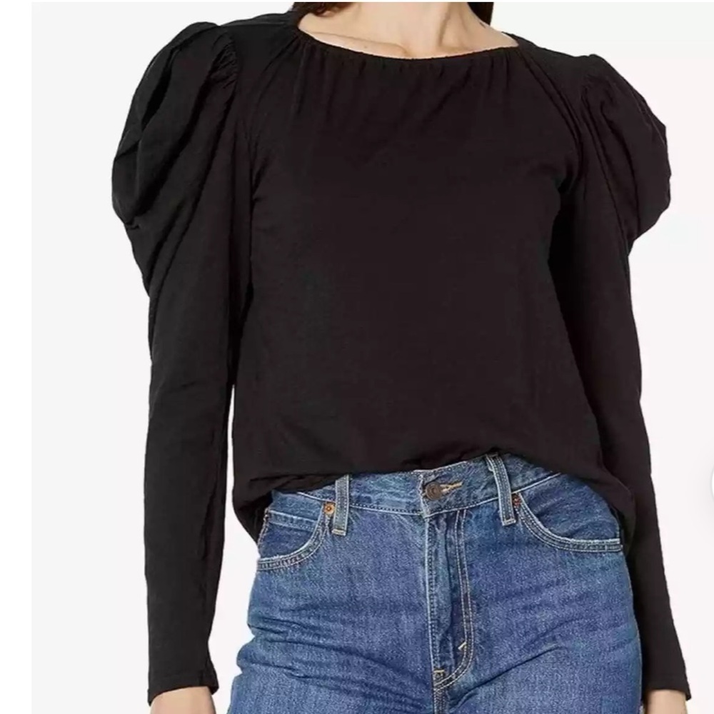 Velvet By Graham & Spencer Bexley Puff Sleeve Top Black Lyocell Sz Large Blouse